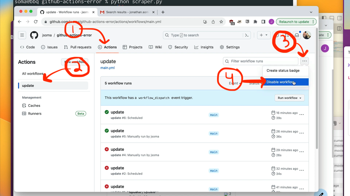 disable a workflow in GitHub actions