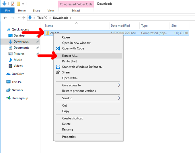 Use the extract all menu option