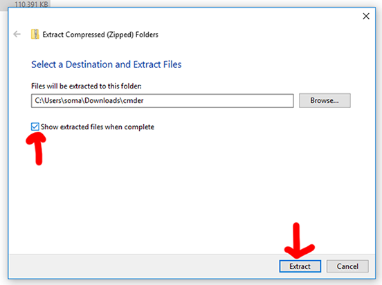 Select the show extracted files option