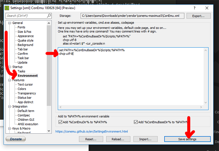 Adding chcp to the environment menu