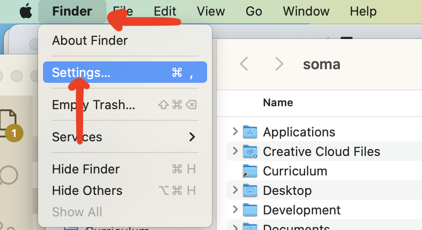 Open up Finder options