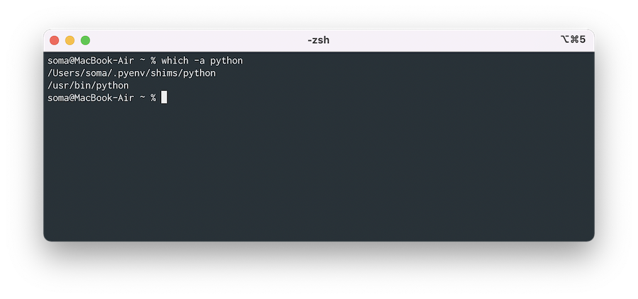 Running which -a python without Anaconda